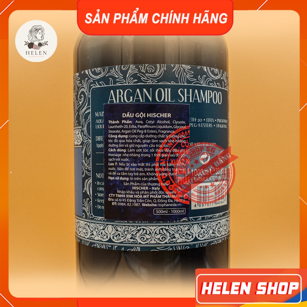 HISCHER Combo Dầu Gội Xả 2000ml 💖 Dầu Gội Argan 💖 Ngăn Gàu, Giảm Rụng Tóc, Chăm Sóc Tóc Khô Xơ, Hư Tổn, Kích Mọc Tóc