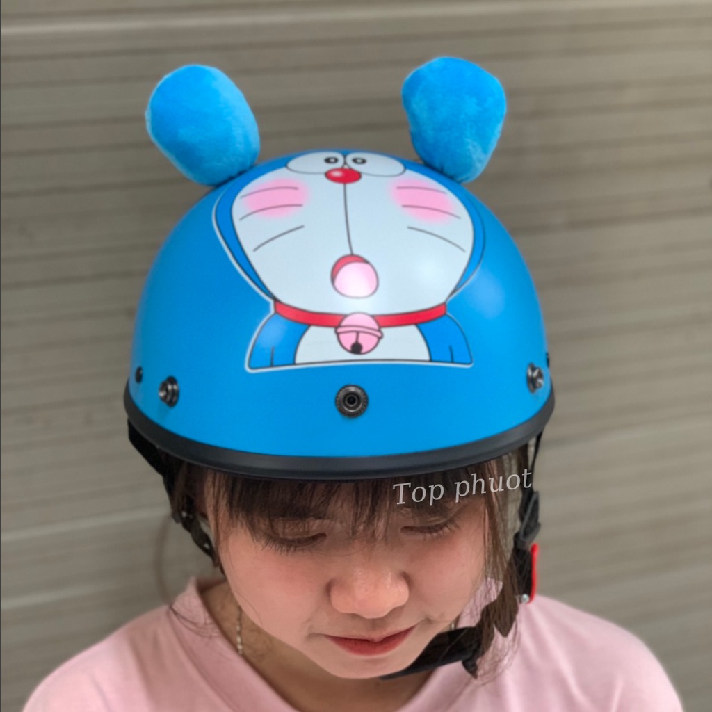 Mũ bảo hiểm 1/2 Doremon có tai bông cute - Hàng cao cấp chính hãng của Top Phượt