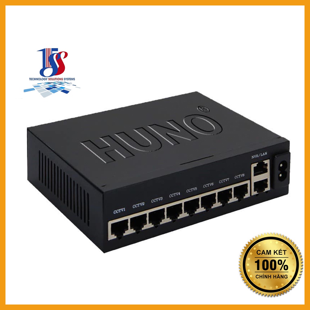 Bộ chia mạng Switch PoE Huno 4+2 HN-1004P, 8 +2 HN-1008P (2 cổng uplink) vỏ sắt, chống sét- Hàng chính hãng bảo hành 24T