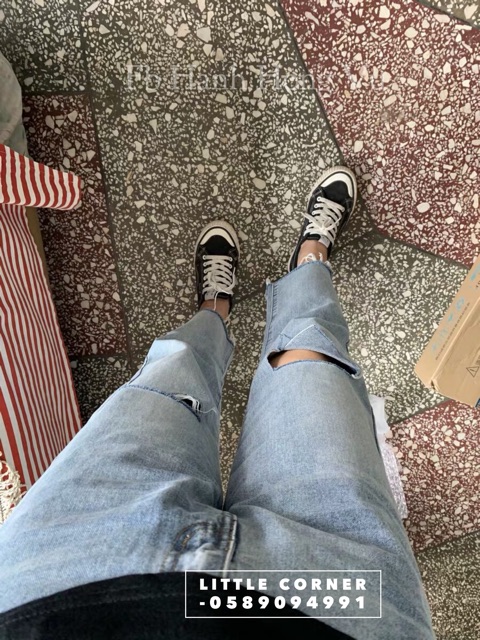 Quần slim baggy jeans rách xẻ ver.2 ulzzang kèm ảnh thật