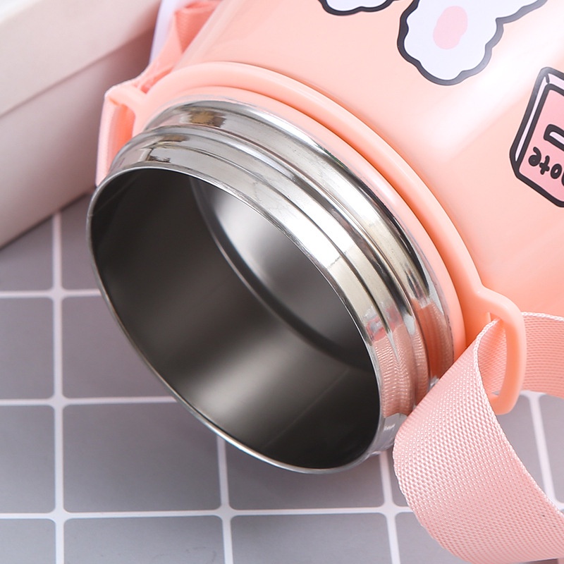 Bình Giữ Nhiệt 850ml, Bình Nước Tặng Sticker Trang Trí Có Ống Hút Và Dây Đeo Inox 304 Giữ Nhiệt Tốt