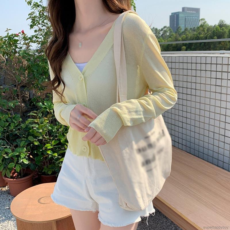 Áo Khoác Cardigan Dệt Kim Tay Dài Cổ Chữ V Phối Nút | BigBuy360 - bigbuy360.vn