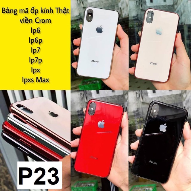 Ốp kính thật viền crom - full mã từ 6 đến xsmax - tặng kèm 1 miếng dán cacbon mặt sau