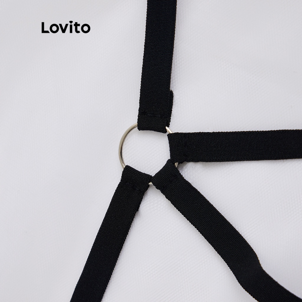 Đồ lót ren hoa Lovito đan chéo vòng tròn không có miếng đệm quyến rũ L17X618 (Đen) | BigBuy360 - bigbuy360.vn