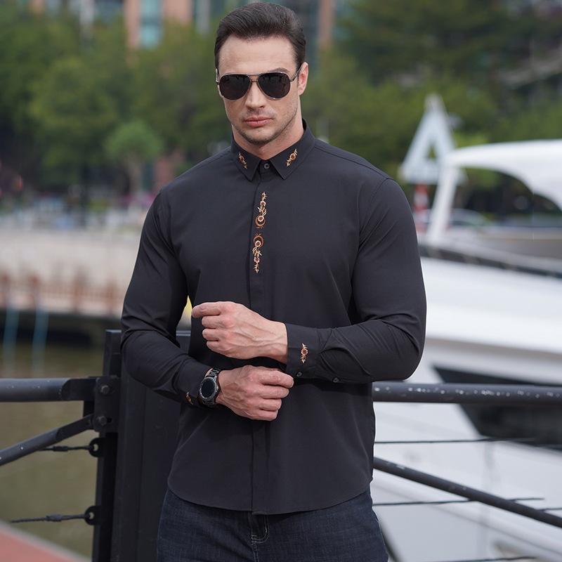 L-10xl Áo Sơ Mi Nam Tay Dài Thêu Họa Tiết Kích Thước Lớn