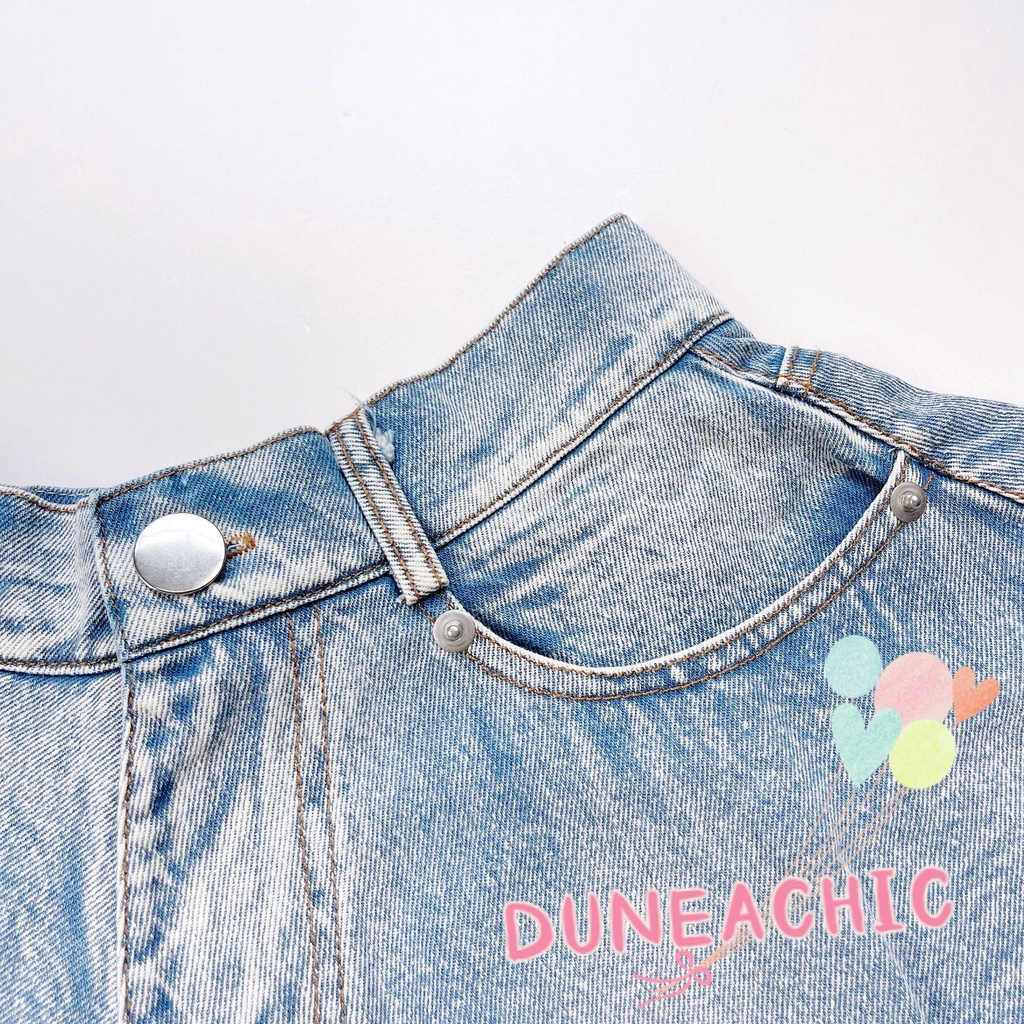 Quần Short Denim Lưng Cao Ống Rộng Thiết Kế Xẻ Rách Cá Tính