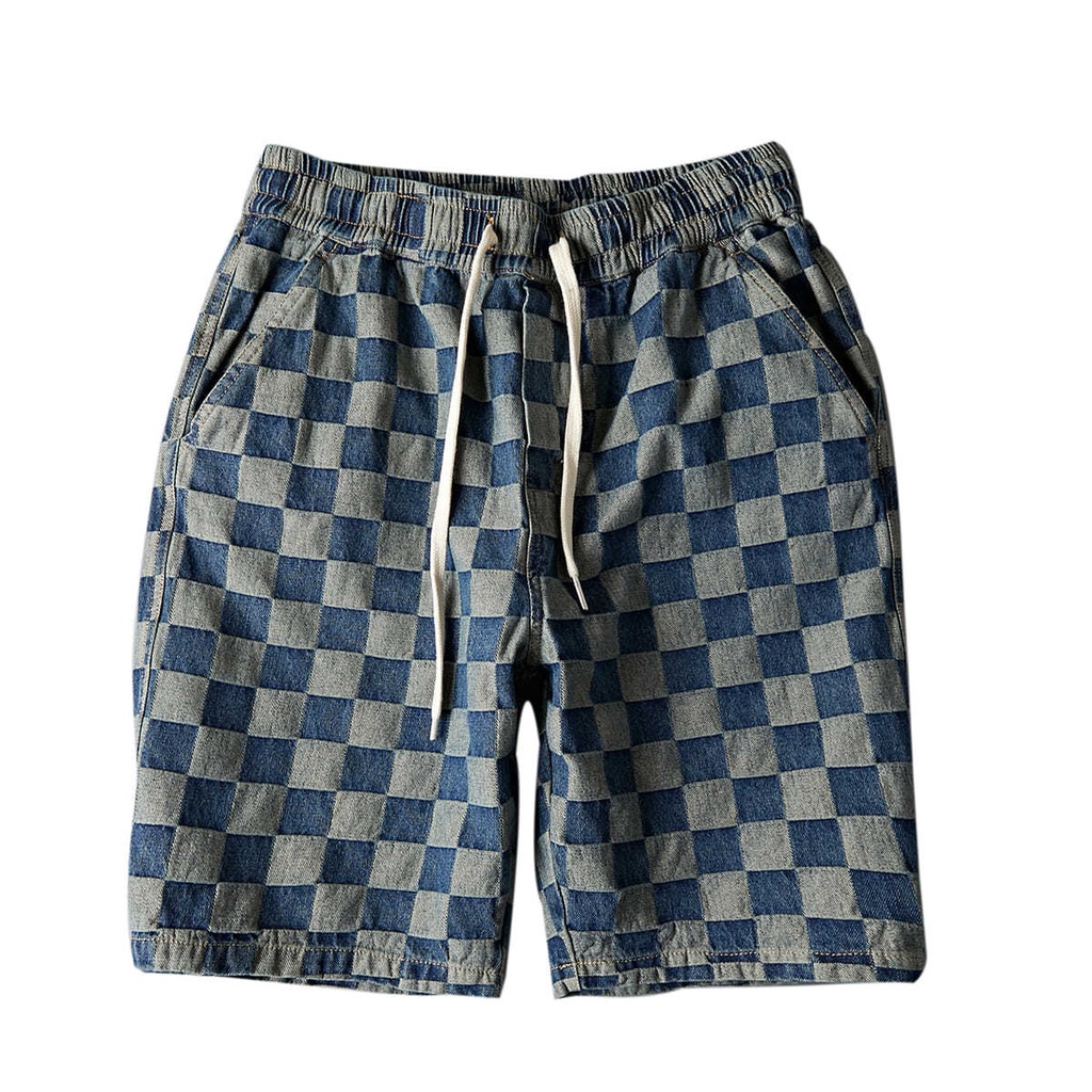 Quần Short Denim Ống Rộng Họa Tiết Kẻ Sọc Thời Trang Mùa Hè Mới Dành Cho Nam