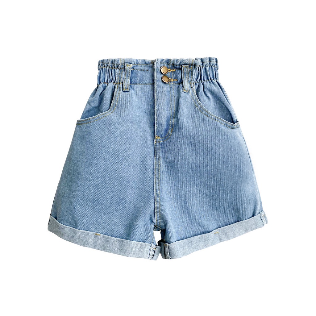 Quần Short Denim Mỏng Dáng Chữ a Ống Rộng Lưng Thun Thời Trang Mùa Hè Hàn Quốc Cho Nữ Plus Size 200 Jin