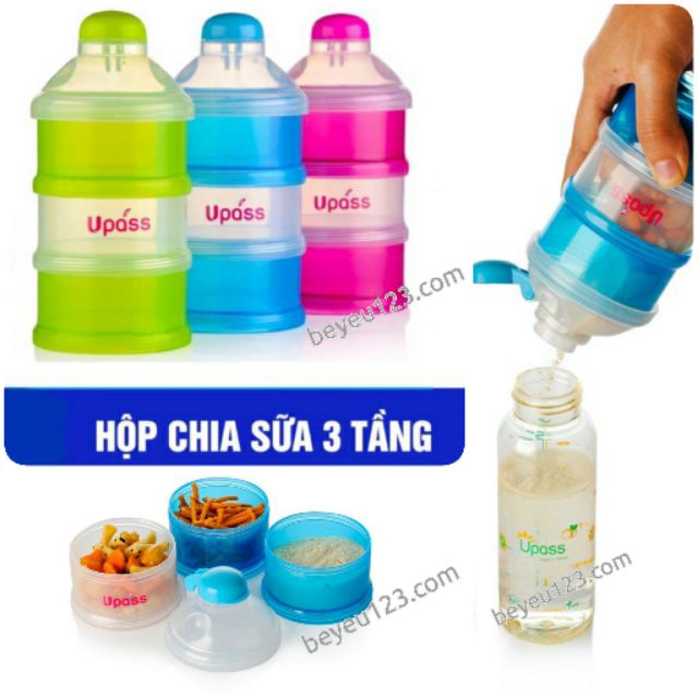 Hộp chia 3 ngăn nắp bật đựng sữa bột , thức ăn cho bé Upass UP8010N (Made in Thailand)