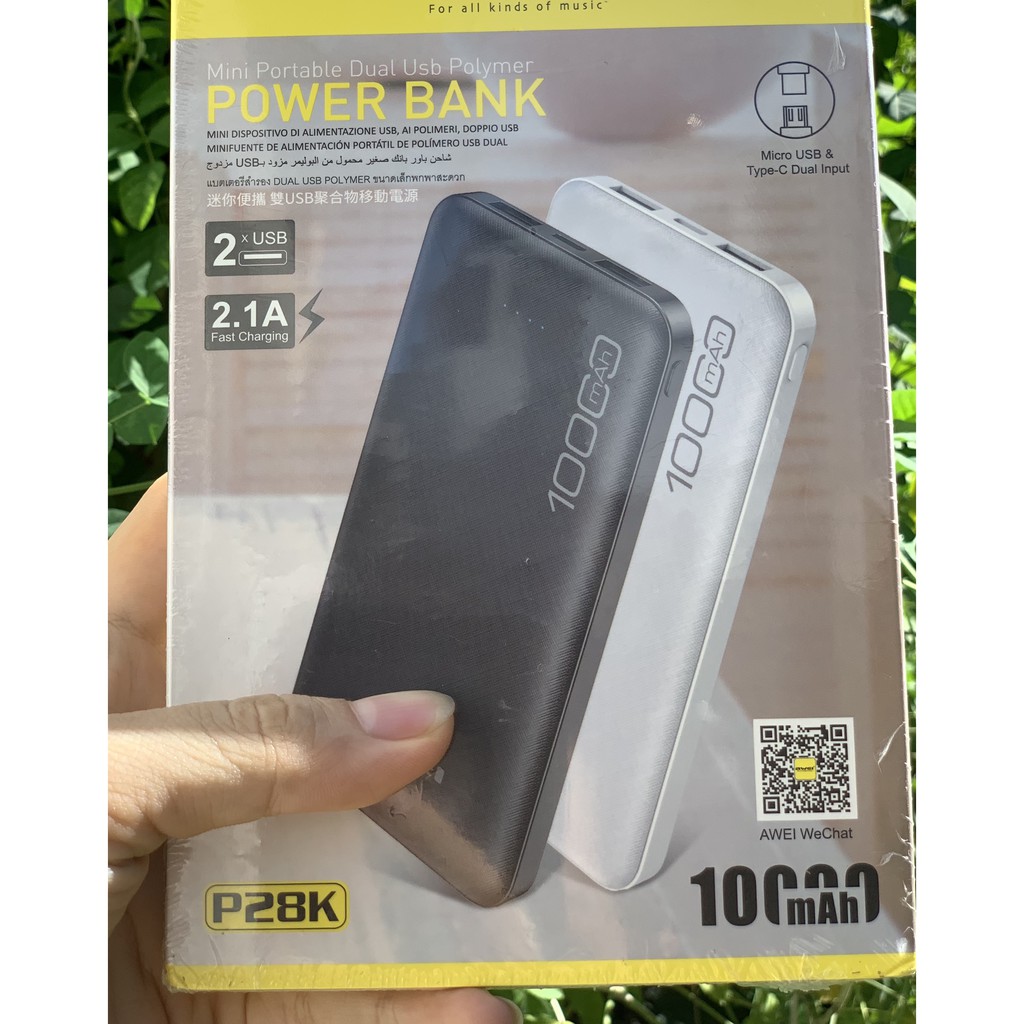 Sạc Dự Phòng Awei P28K, Poverbank Sạc Nhanh 10000MAh Tặng kèm cáp AWEI CL-110T 5A Type