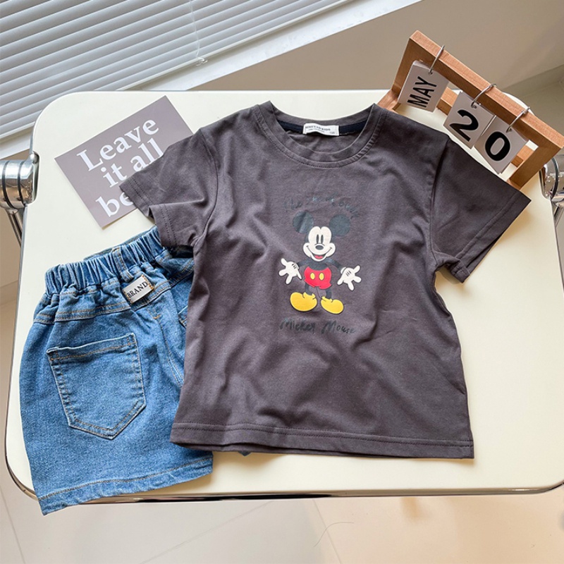 Áo Thun Tay Ngắn Cổ Tròn In Họa Tiết Hoạt Hình Phong Cách Phương Tây Thời Trang Mùa Hè Cho Bé Trai Và Gái