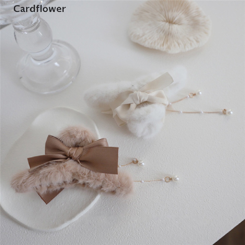 &lt; Cardflower &gt; Kẹp Tóc Càng Cua Dài Đính Ngọc Trai Lông Nhung Thời Trang Mới Cho Nữ