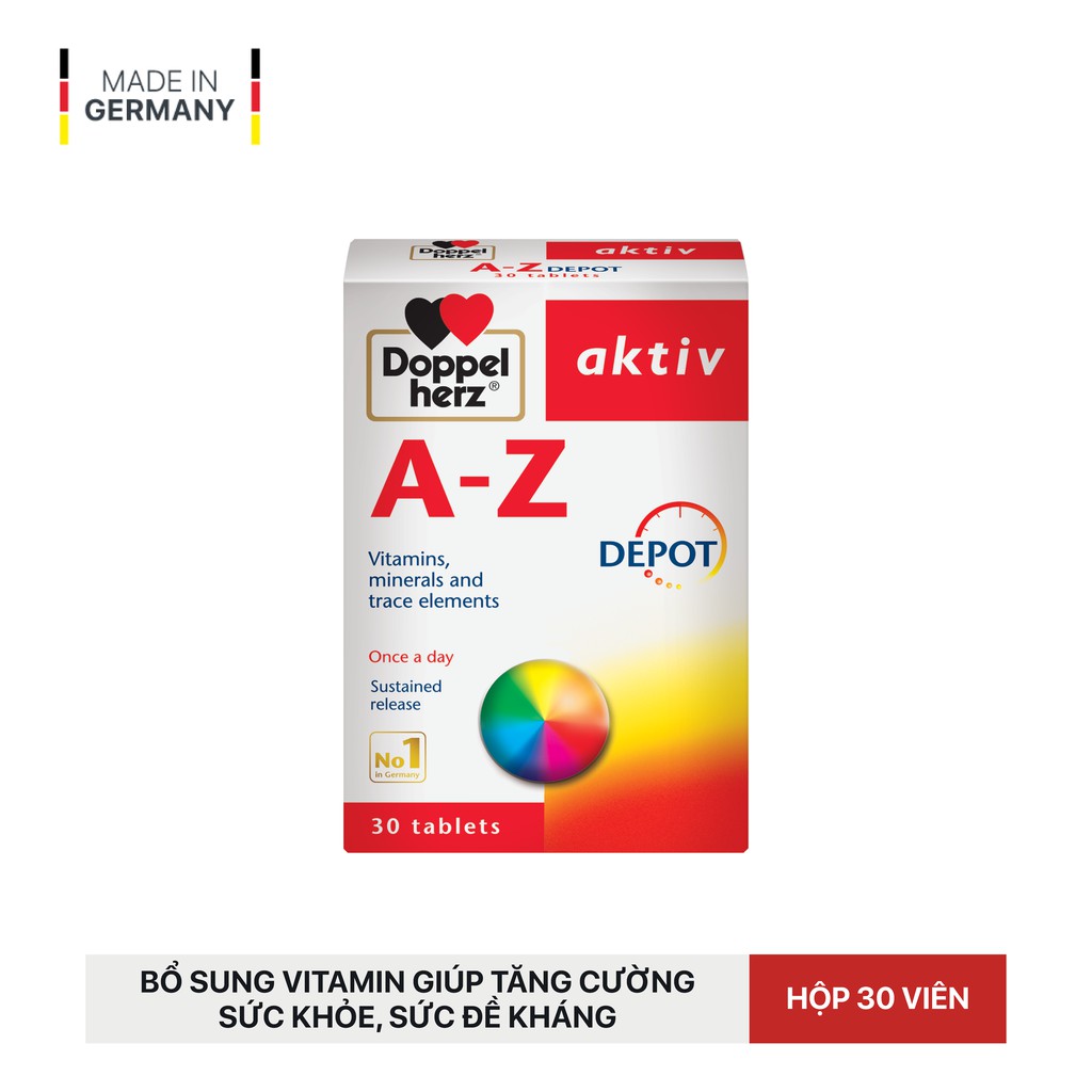 [TPCN Nhập Khẩu] Viên uống Vitamin tổng hợp tăng cường sức khỏe đề kháng Doppelherz Aktiv A-Z Depot (Hộp 30 viên)