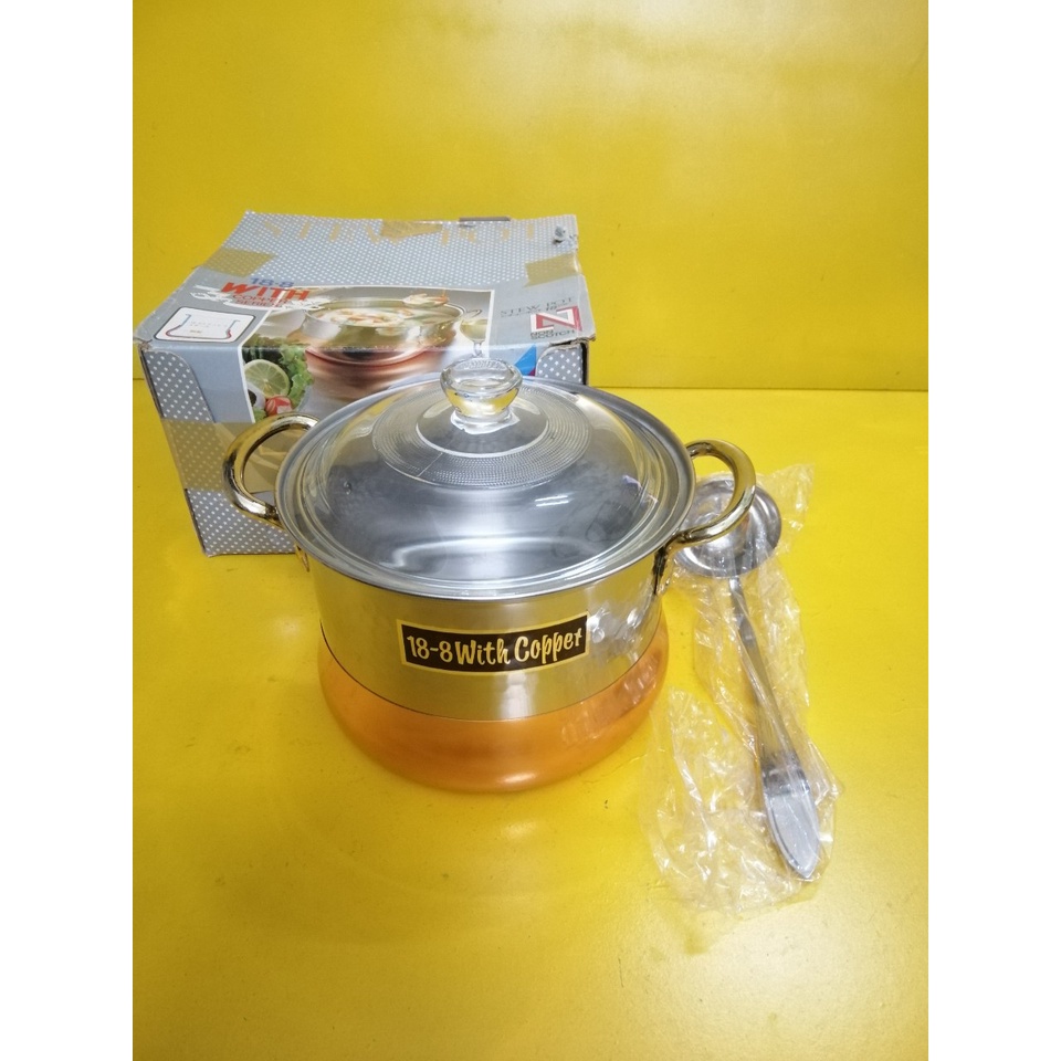 Nồi nhôm nội địa Nhật (kèm muỗng), size 18cm, cao 12cm (mã 891KT), Không dùng từ