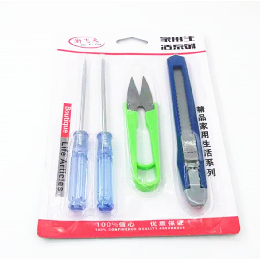 Bộ dụng cụ sửa chữa  điện 4 món ( 2 tô vít, 1 cắt chỉ, 1 dao rọc giấy )【SET 4-2VIT】