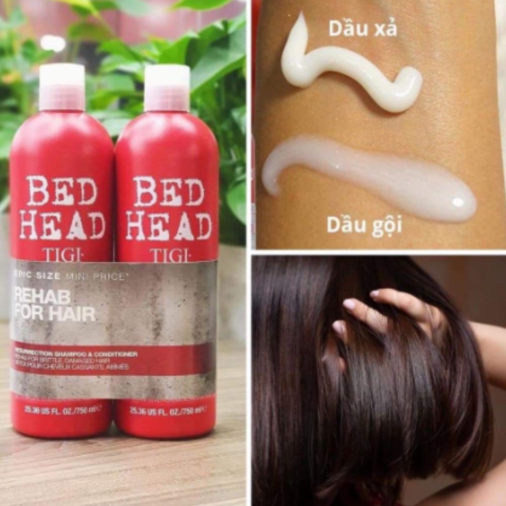 Cặp dầu gội xả Tigi đỏ Bed Head 750ml chính hãng, dầu gội dầu xả phục hồi tóc hư tổn