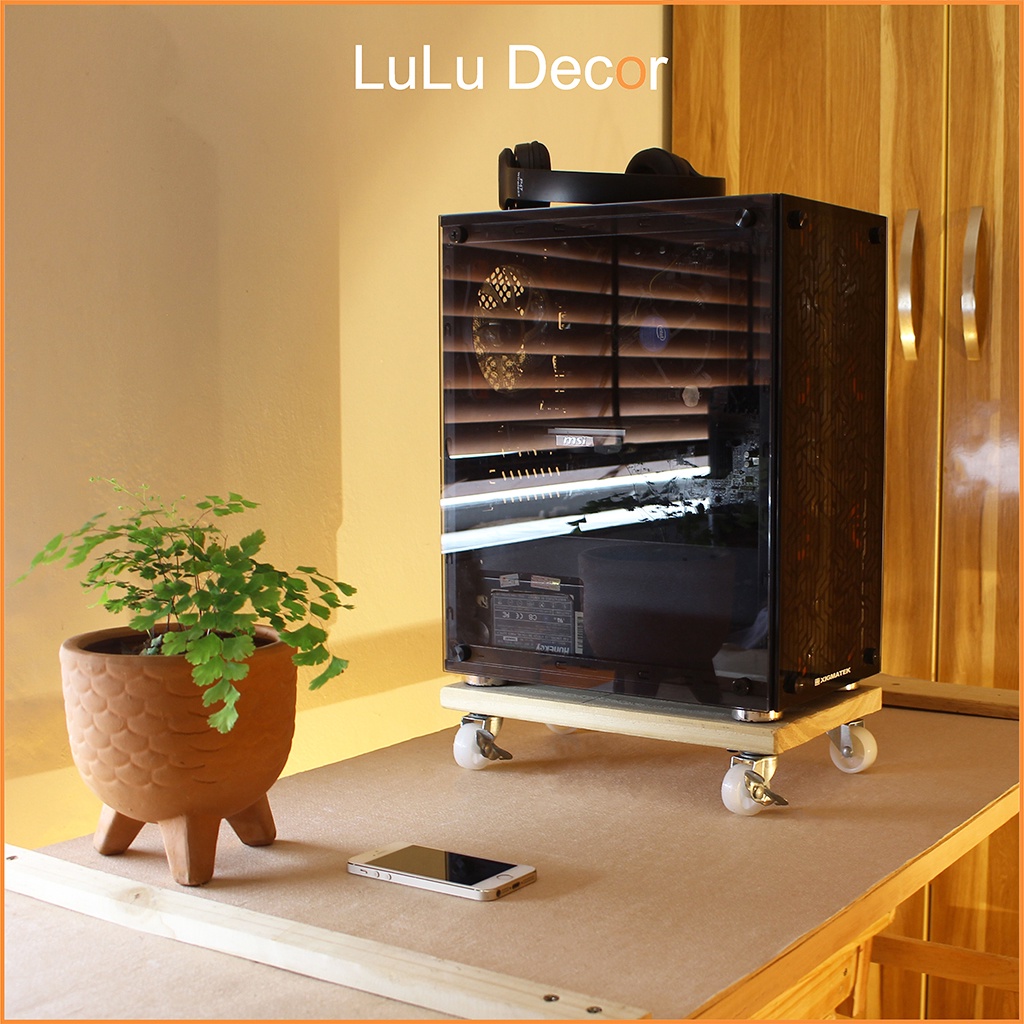 Kệ Để Cây Máy Tính, Kệ Gỗ Để Đồ - LuLu Decor Có Bánh Xe Di Chuyển 360 Độ, Khóa Bánh An Toàn