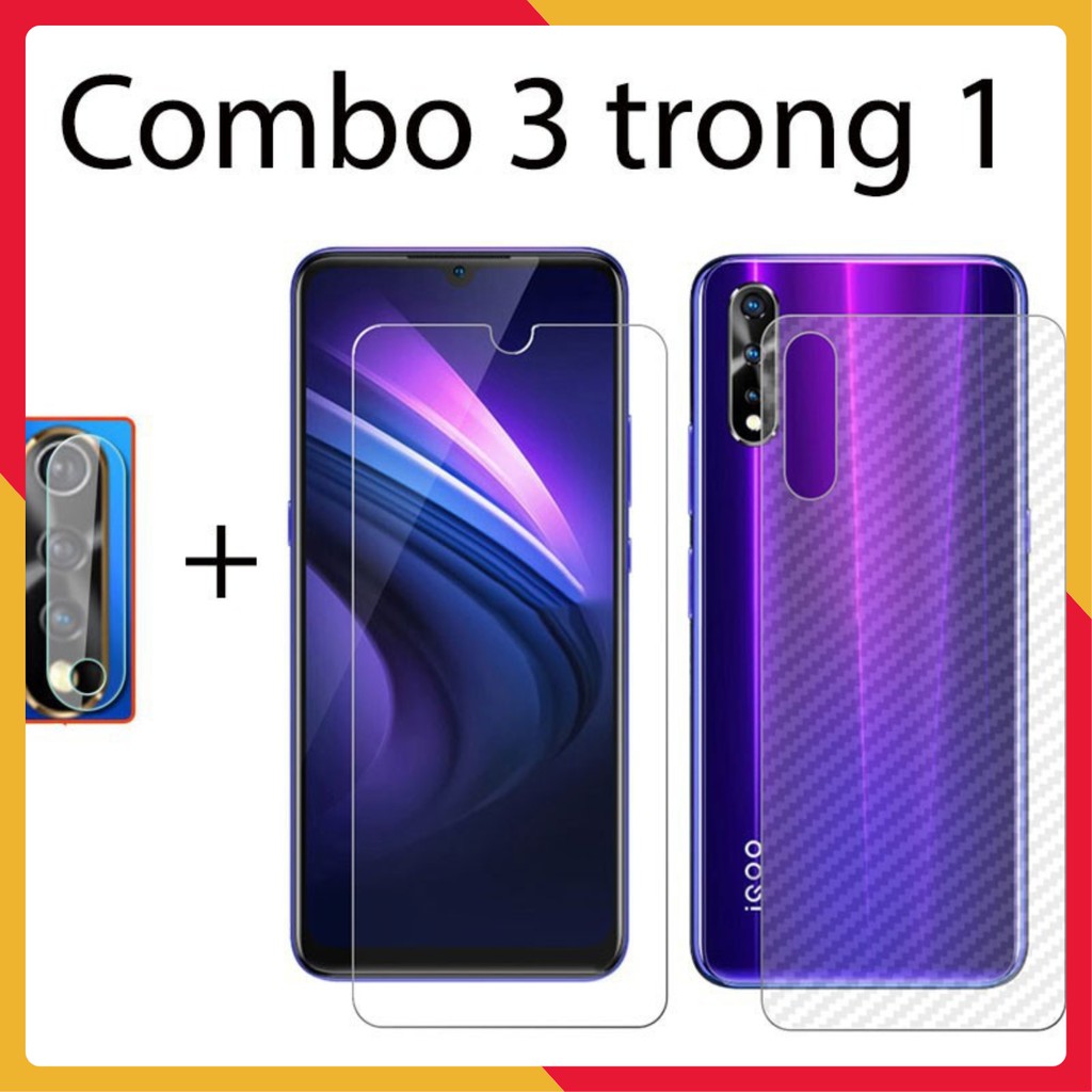 Combo cường lực dẻo Vivo S1, 2 miếng dán camera và 2 decal carbon (có hình thật)