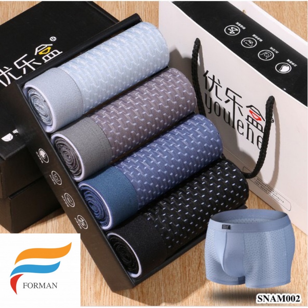 Hộp 4 Quần Lót Nam Thông Hơi Thun Lạnh Cao Cấp , Quần Sịp Đùi Nam Thông Hơi Thoáng Mát Siêu Co Dãn - FORMAN
