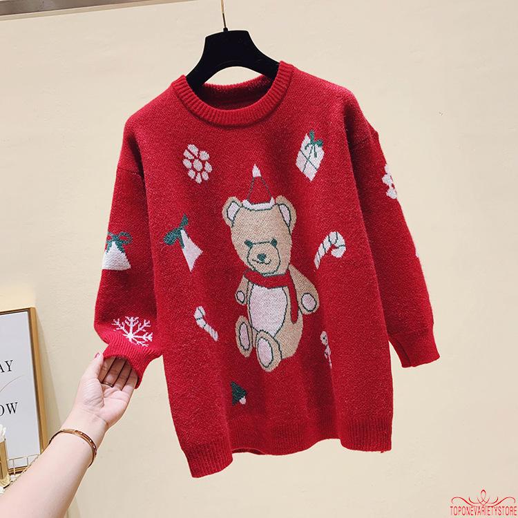 Áo nỉ tay dài cổ tròn in hình gấu hoạt hình phong cách Giáng Sinh cho nữ<br />
