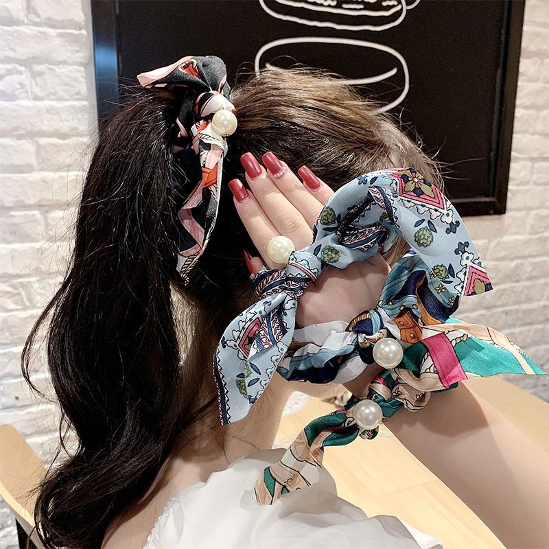 Scrunchies nơ hạt ngọc tiểu thư