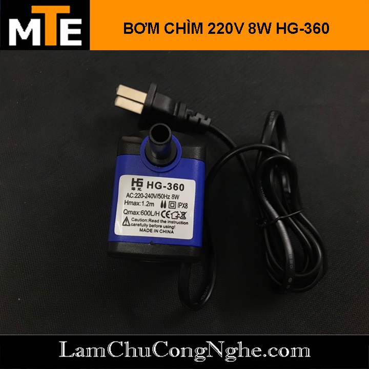 Bơm chìm mini 220V 8W HG-360 bơm tiểu cảnh, bể cá, điều hòa nước