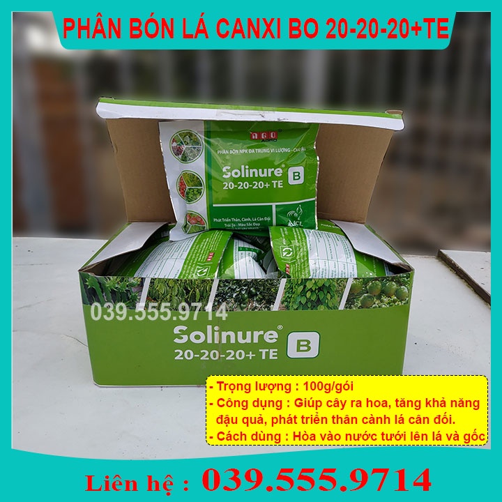 Phân bón lá Canxi Bo 20-20-20 TE (100g) - Phục hồi cây, Phát triển thân cành lá, trái to màu sắc đẹp