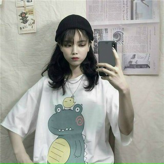 Áo thun nam nữ unisex tay lỡ form rộng hình khủng long cute tl