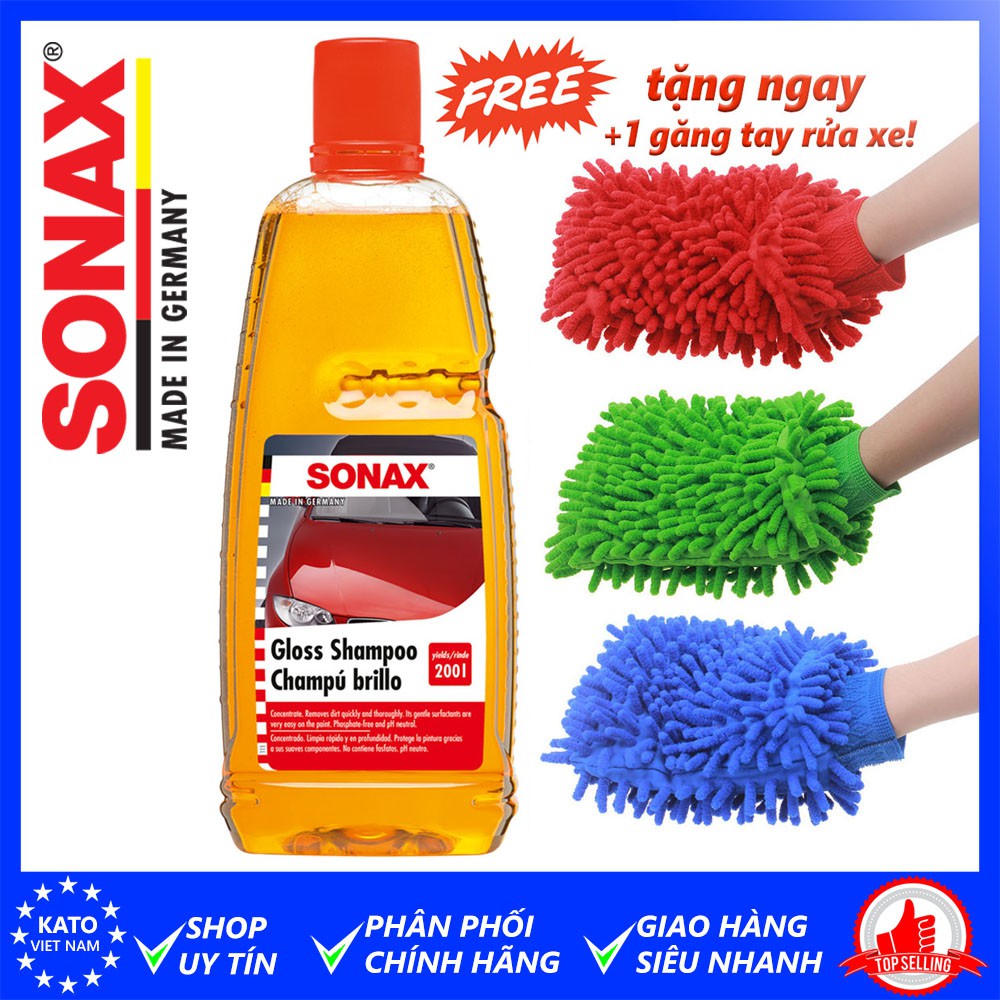 Nước Rửa Xe Đậm Đặc Sonax 314300 1 Lít - Kèm Bao Tay Rửa Xe S1722 Microfiber