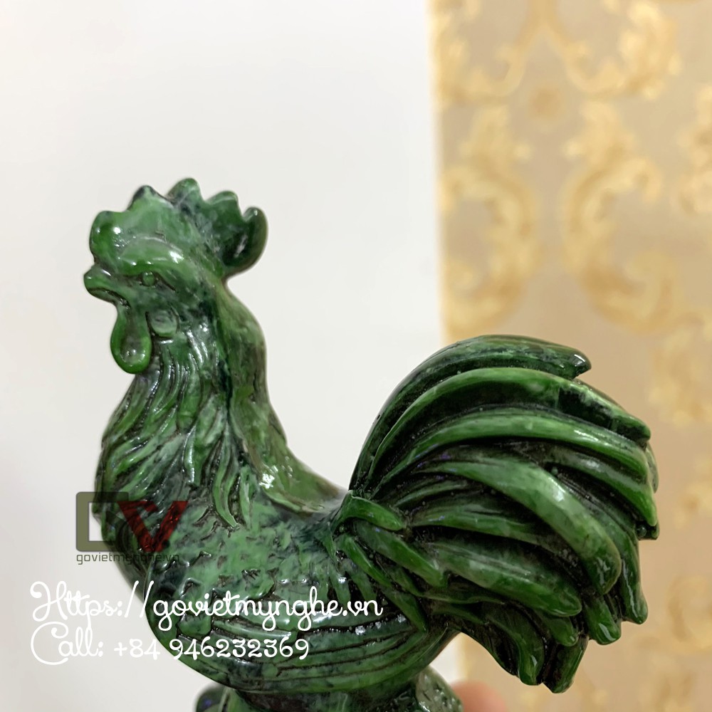 Tượng đá trang trí phong thủy con gà trống trang trí phong thủy để bàn làm việc - Cao 12cm - Màu xanh lục bích