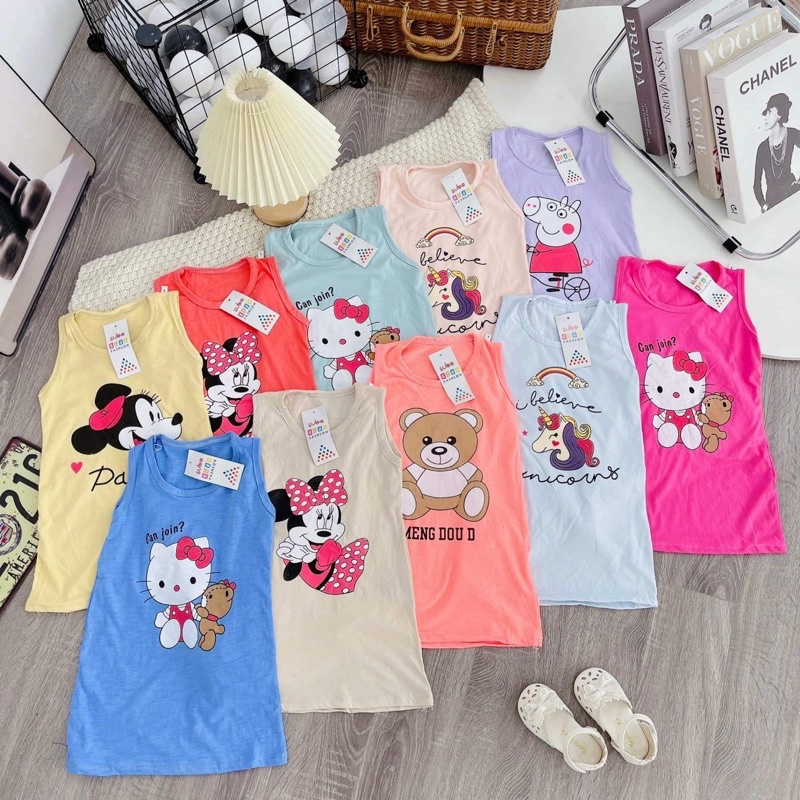 Váy/đầm thun xuông sát nách chất cotton mềm cho bé gái(màu ngẫu nhiên, chọn màu ib shop)