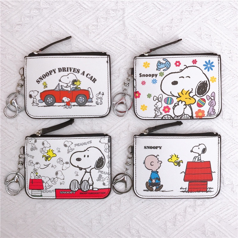 Ví Da Đựng Thẻ / Tiền Xu / Thẻ Họa Tiết Hoạt Hình Charlie Snoopy Dễ Thương Kèm Móc Khóa Tiện