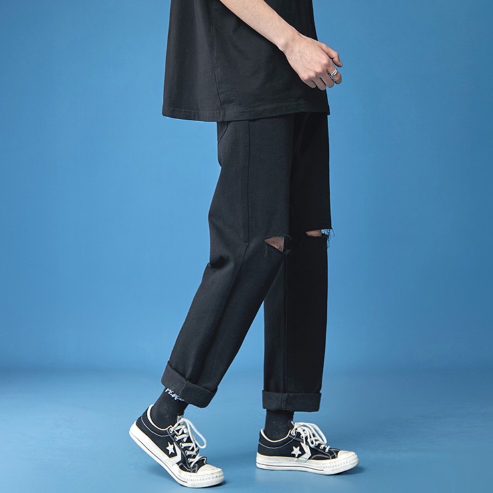 [Hottrend 2021⚡⚡] [B06] Quần Jean Baggy nam rách gối ống rộng cắt gấu đen không phai màu, vải co giãn | BigBuy360 - bigbuy360.vn