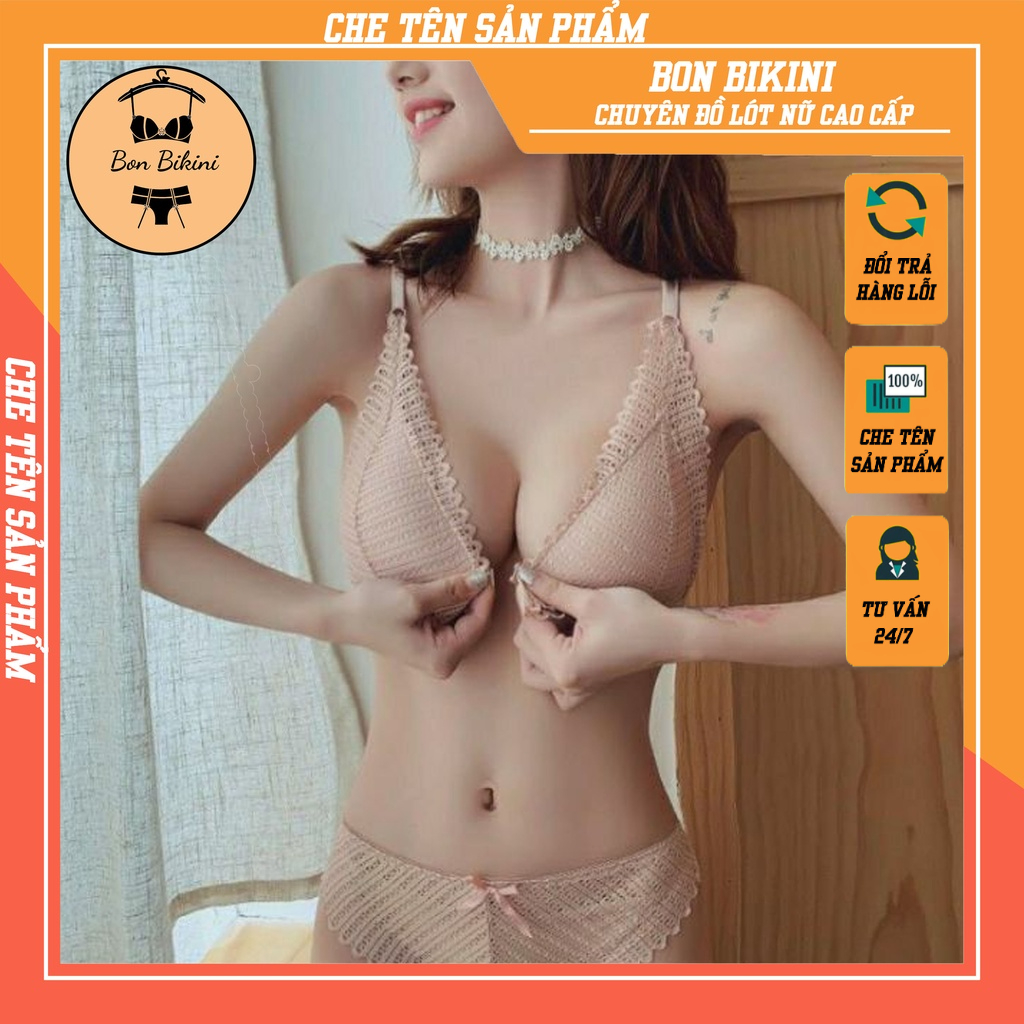 Bộ Đồ Lót Ren Nữ - Set Bộ Đồ Lót Ren Không Gọng Cài Trước Quyễn Rũ Cho Bạn Nữ MS1381 BON BIKINI
