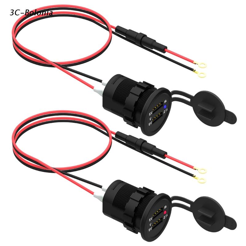 Đầu Nối Tẩu Sạc Xe Máy IP66 12V DC 2 Cổng USB Chống Nước