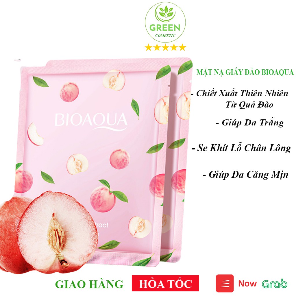 Mặt Nạ Giấy Dưỡng Ẩm 008 – Mặt Nạ Dưỡng Trắng Da Cấp Ẩm Quả Đào BIOAQUA Nội Địa Trung- Green Comestic