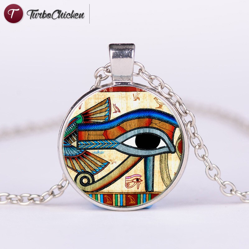 T⋄ Women Retro Egyptian The Eye of Horus Sweater Pendant Necklace Round Glass Alloy Jewelry Gift