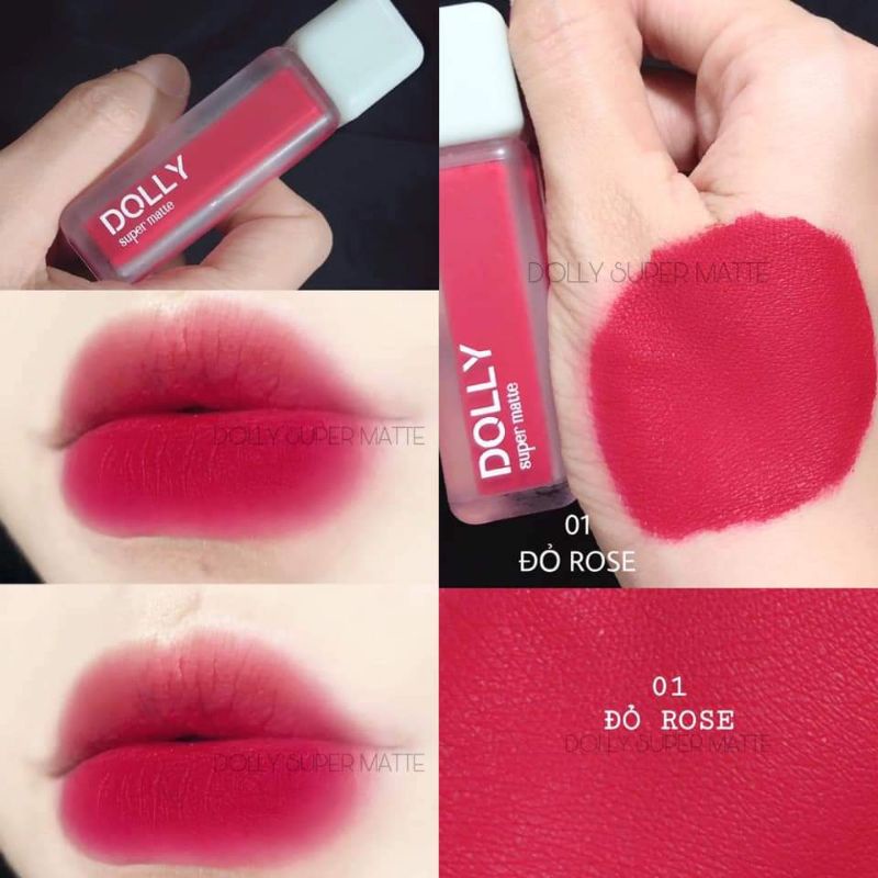 NEW 2021 [Đỏ Rose 01] Son Kem Lì Dolly Super Matte Không Chì Màu Đỏ Rose