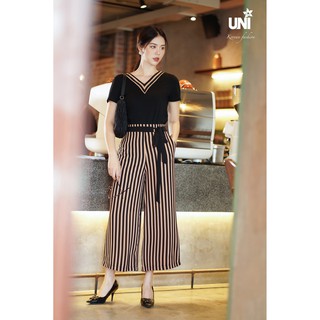 Quần Nữ Suông Chất Lanh Lụa Họa Tiết Kẻ Sang Trọng 6QB0106- [Chính Hãng] UNI KOREAN FASHION