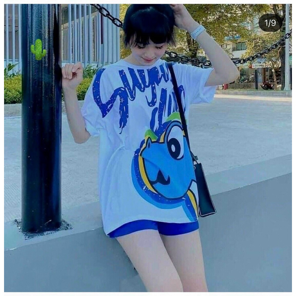 set bộ đùi nữ thun in khủng long xanh xinh pc