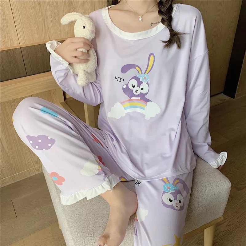 [Sẵn] Đồ bộ dài tay, quần dài, đồ ở nhà Quảng Châu, pijama tiểu thư dễ thương