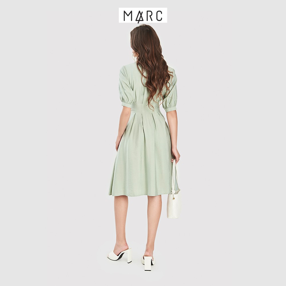 Đầm nữ MARC FASHION midi nhấn ly eo cái nút trước