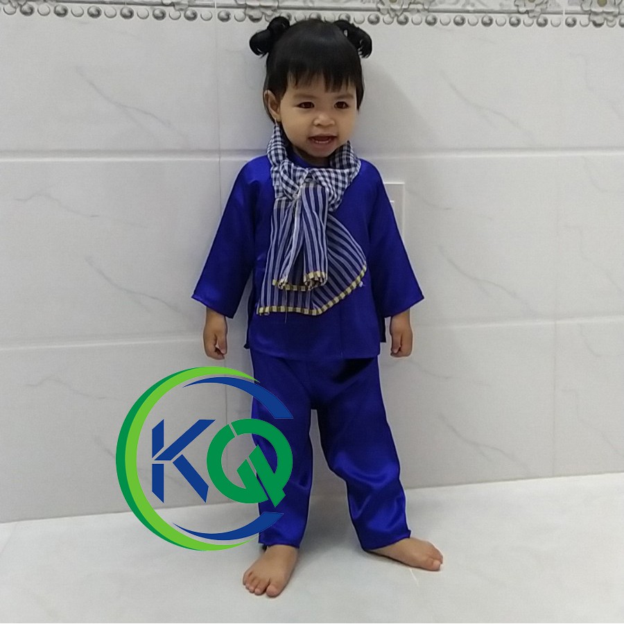 Bộ quần áo Trẻ Em - quần áo Bà Ba truyền thống Nam Bộ - màu Xanh trơn - Vải Phi Bóng