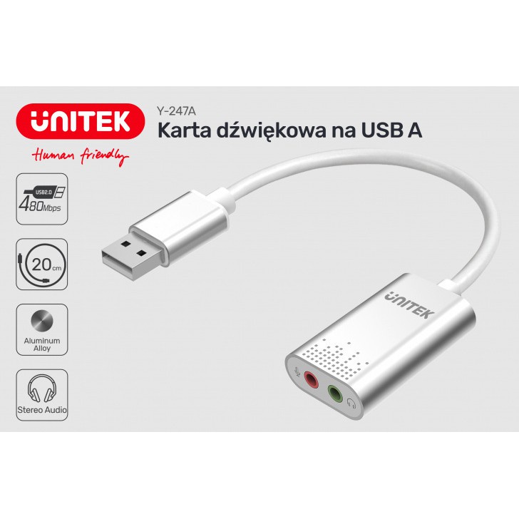 USB SOUND 2.0 RA 2 CỔNG JACK 3.5MM AUDIO VÀ MIC CHÍNH HÃNG UNITEK Y-247 WH