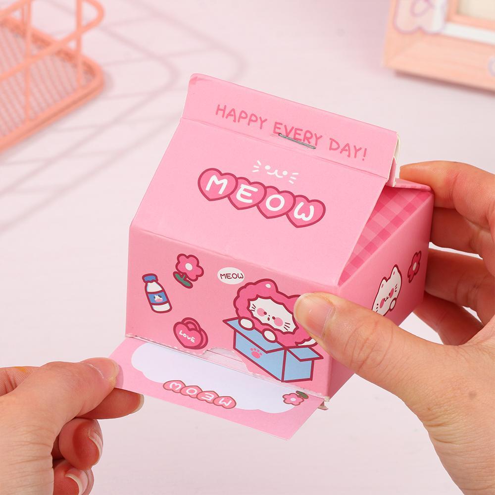 Bộ 200 Tờ Giấy Ghi Nhớ Màu Cầu Vồng ​Hộp Đựng Sữa Hình Hộp Sữa Đáng Yêu ​Miếng Dán Trang Trí Bằng Giấy Thiết Kế Dễ Thương