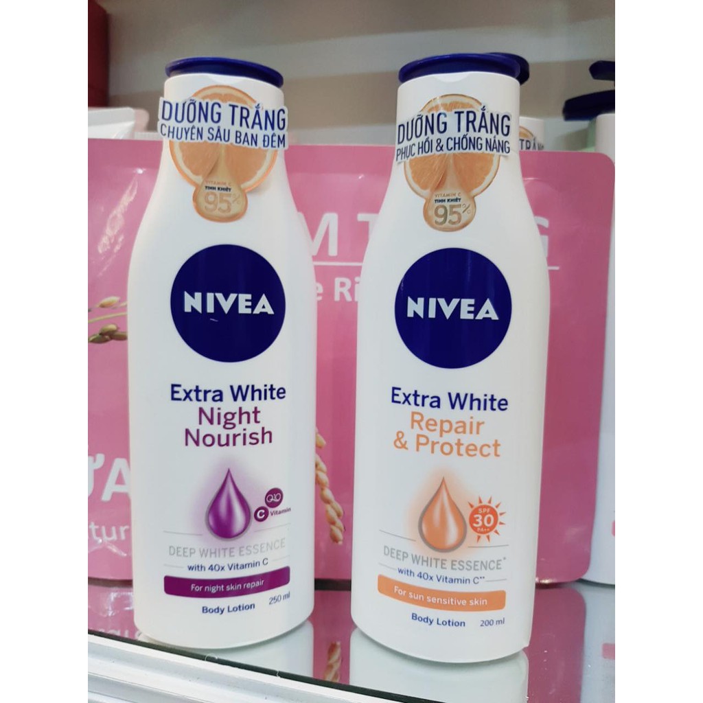 Sữa dưỡng thể Nivea Extra White SPF30 (350ml và 200ml) Ban Ngày,Ban Đêm