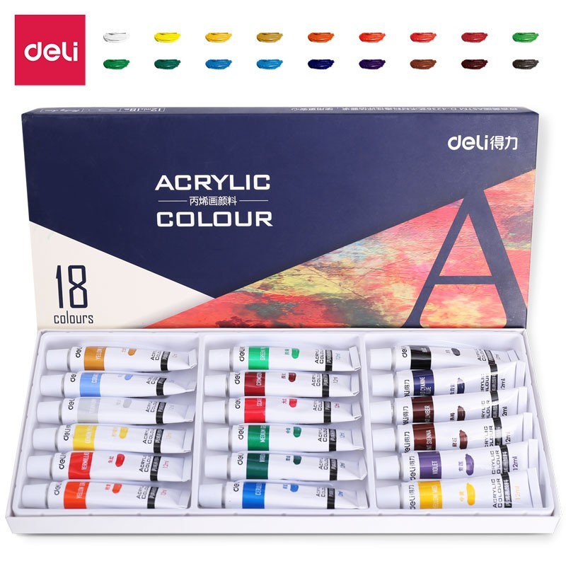 MÀU ACRYLIC TUÝP 12ML DELI BỘ 12/18/24 MÀU