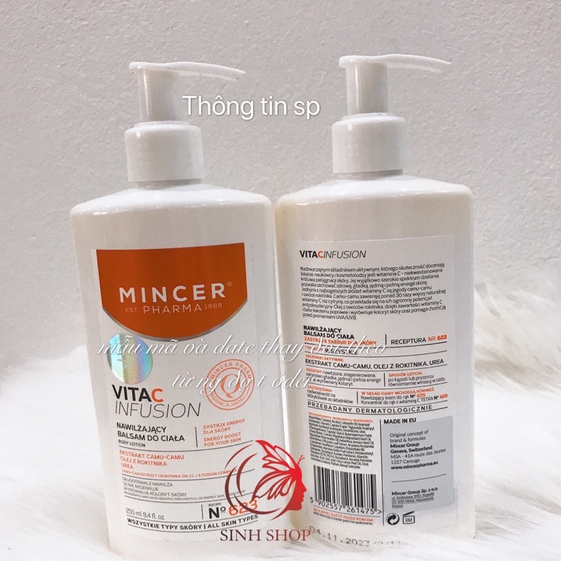 Dưỡng Thể Trắng Da Mincer 623 VitaC giúp da sáng mịn hàng balan 250ml