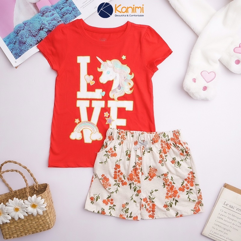 Đồ bộ ngắn tay thun cotton bé gái GAP bướm, heo peppa, bướm, chuột minie...bé 16 đến 40 ký