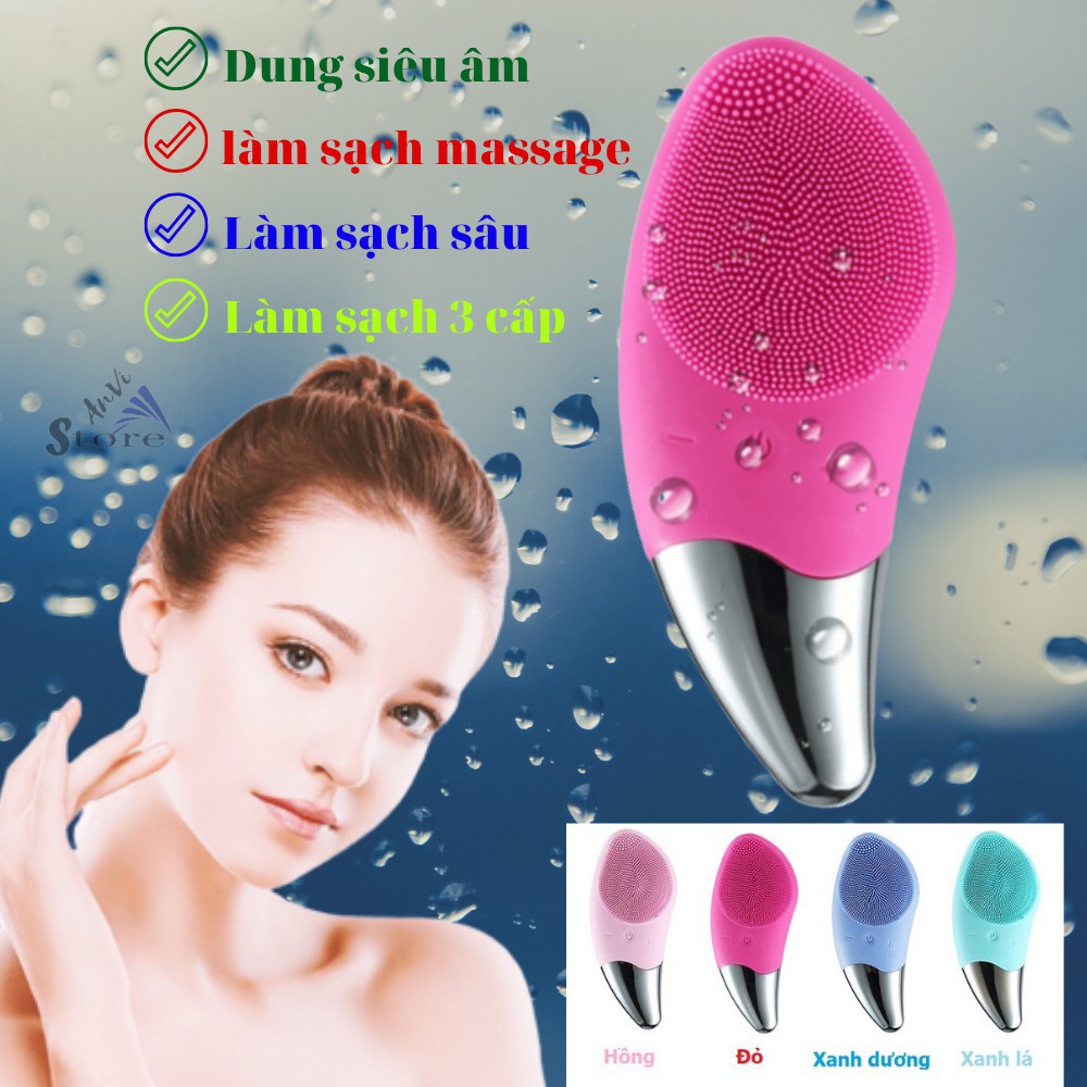 (LOẠI TỐT) Máy Rửa Mặt dài SONIC CLEANSER  MASSAGER CẦM TAY,MÁY tay Silicon - Tẩy Tế Bào Chết-máy mát xa ion, và